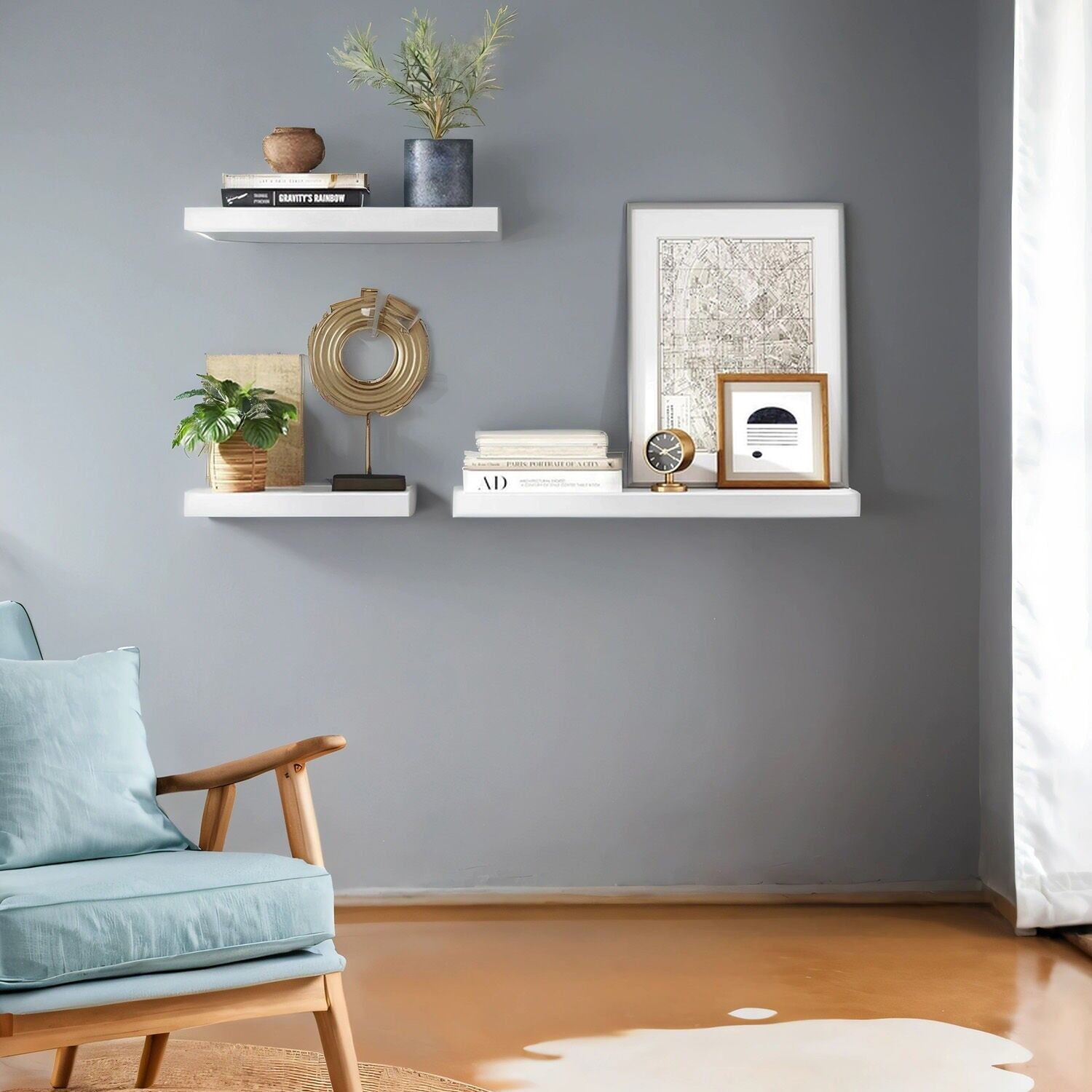 Mensola da parete, mensola sospesa, 20 x 80 x 3.8 cm