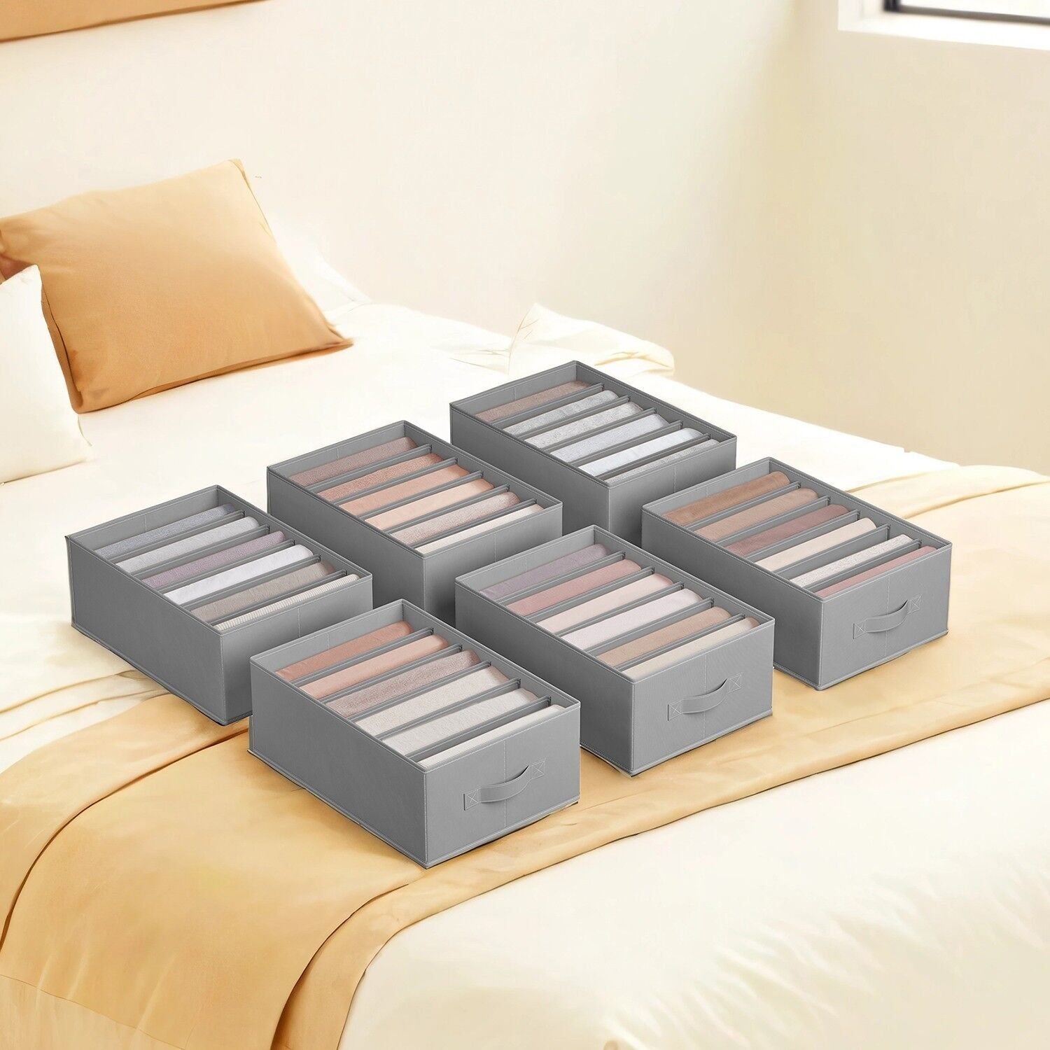 Wardrobe organizer, set of 6, foldable drawer organizer with 6 compartments, 42 x 30 x 17 cm