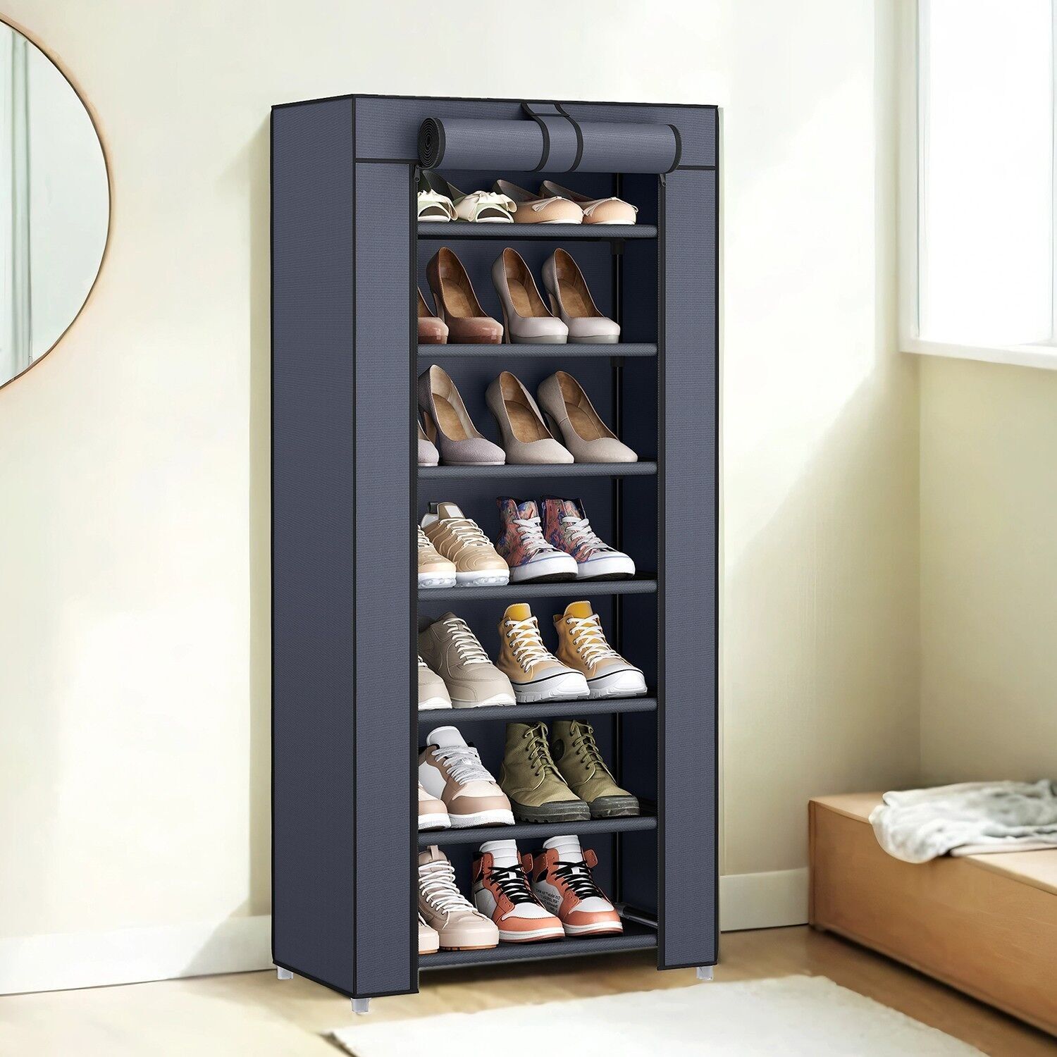 Shoe rack 7 levels, with lid, shoe cabinet, 46 x 28 x 126 cm