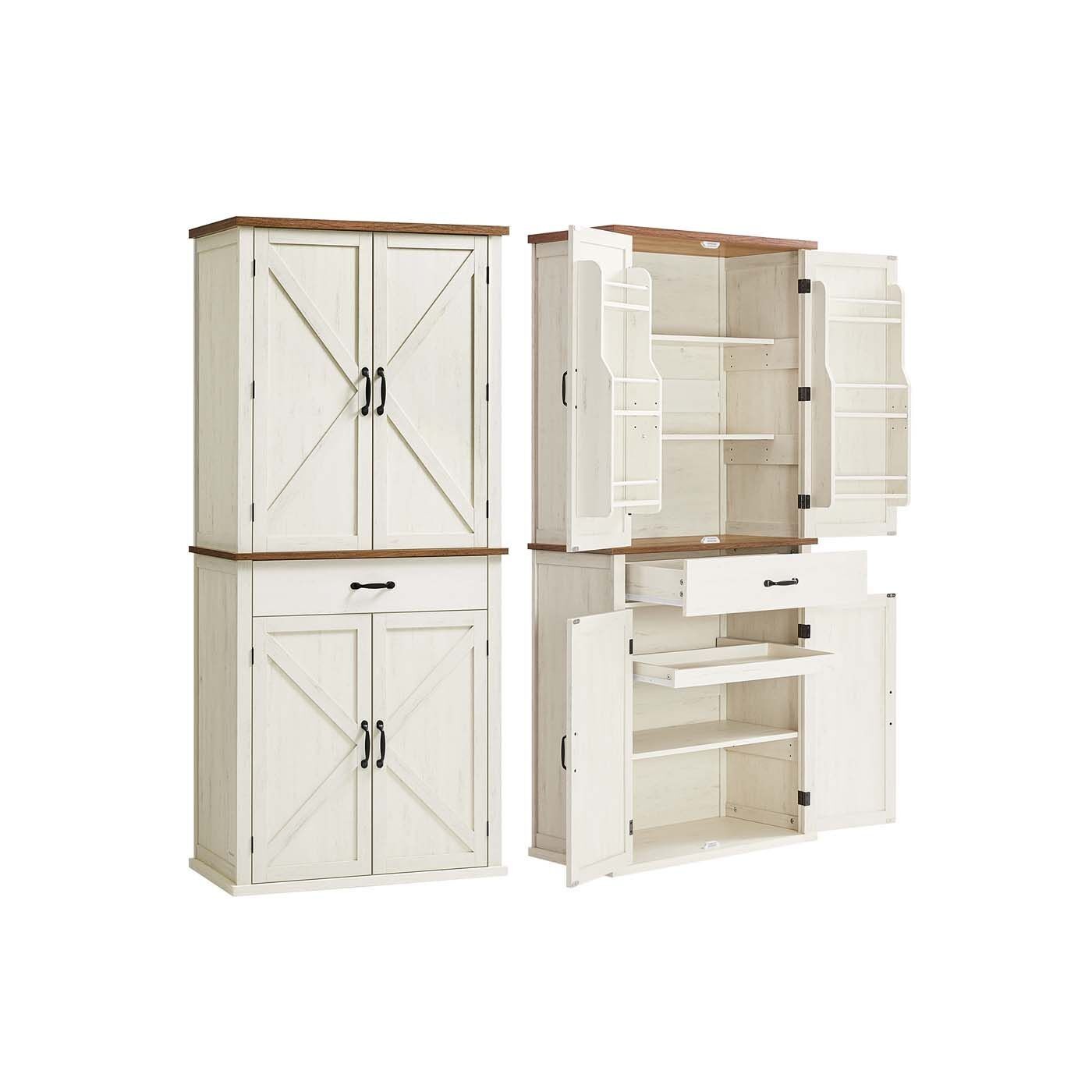 Mobile alto da cucina in stile country con ante scorrevoli e ripiani, 40 x 80 x 178.6 cm