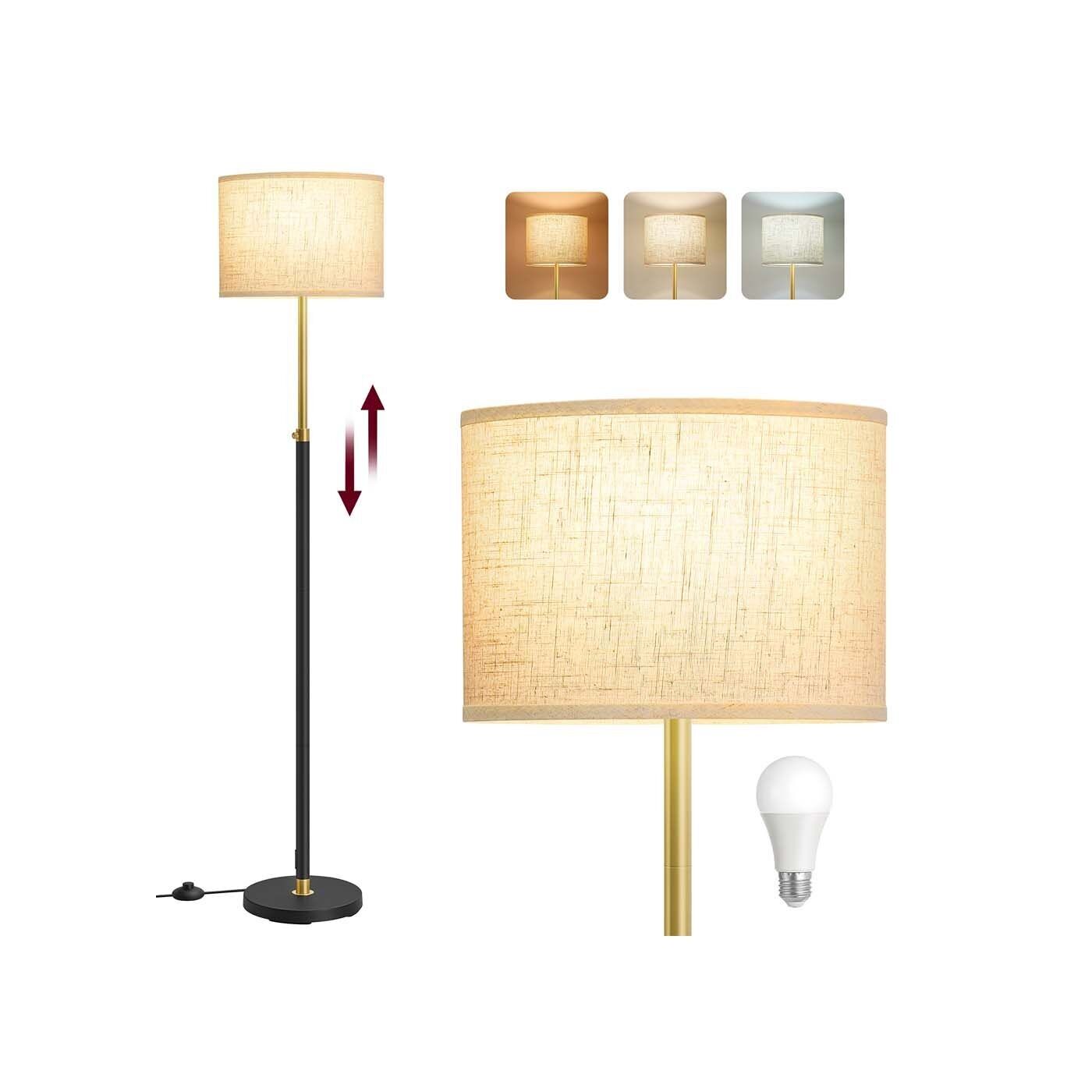 Height-adjustable standing lamp with foot switch and fabric lampshade, 30 x 30 x (140-170) cm