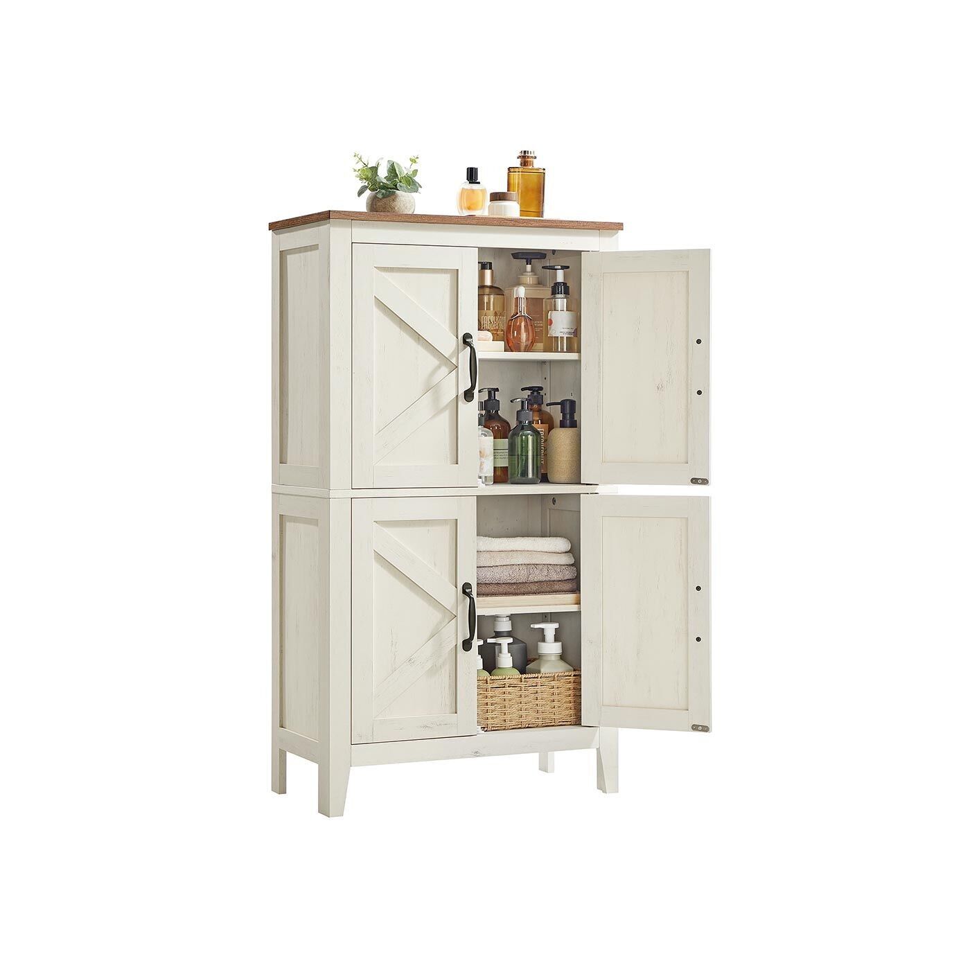 Mobiletto da bagno in stile rustico con cassetti e ripiani regolabili, 30 x 60 x 110 cm