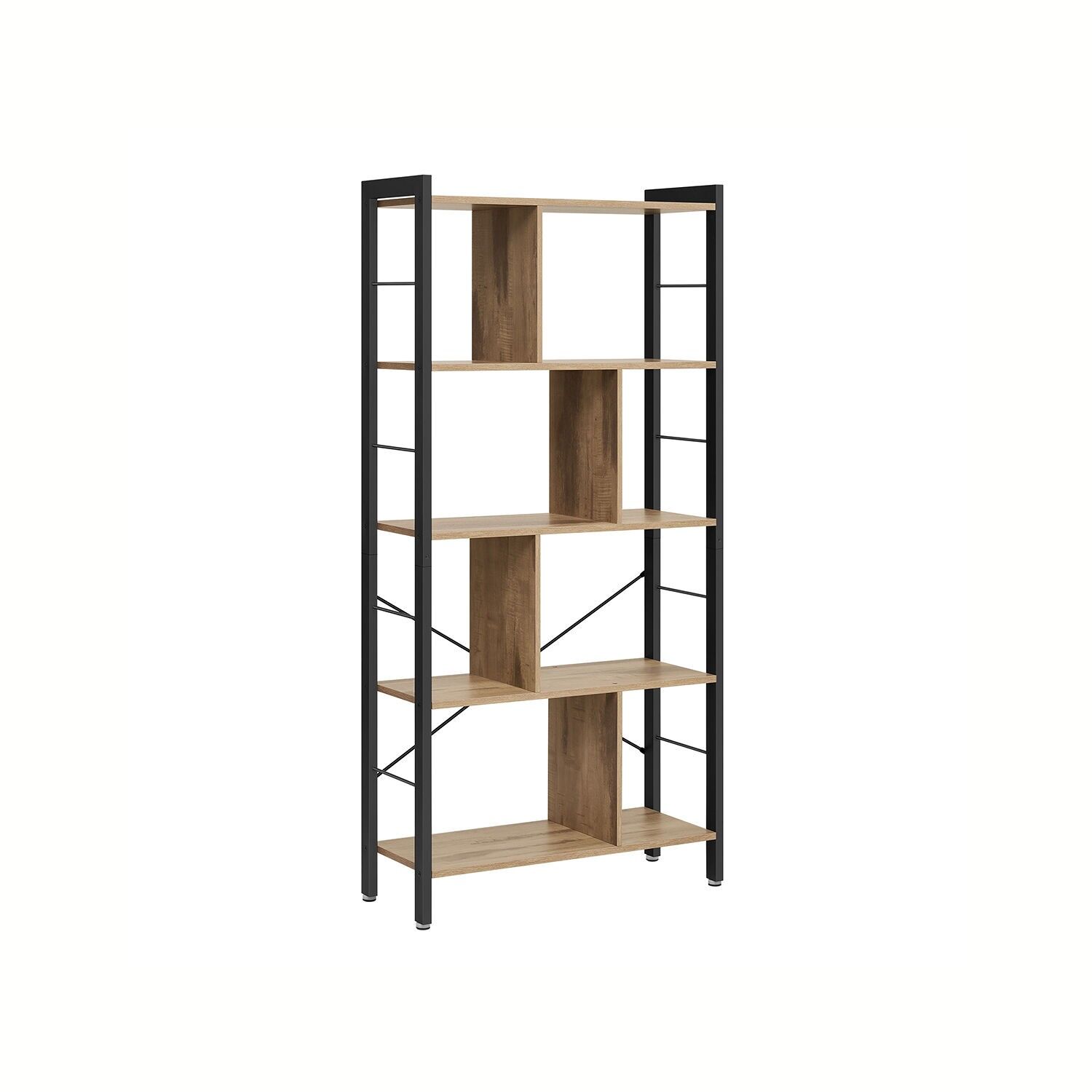 Scaffale a 5 ripiani con struttura in metallo, marrone cammello-nero inchiostro, 30 x 74 x 154.5 cm