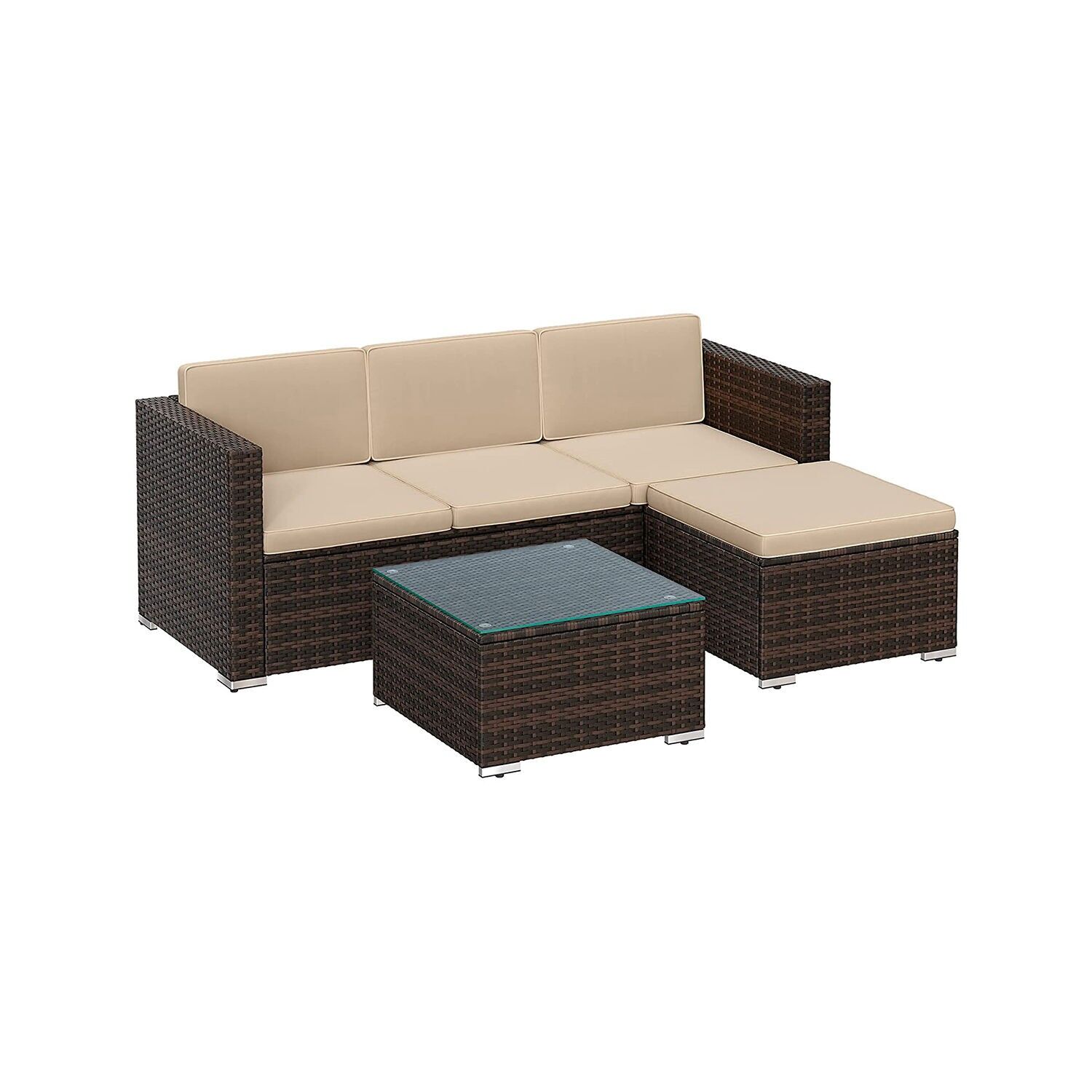 Banc de jardin avec table, 173 x 60 x 66 cm (L x l x H) Dimensions du repose-pieds : 58 x 58 x 34 cm (L x l x H) Dimensions de la table basse : 58 x 58 x 34 cm
