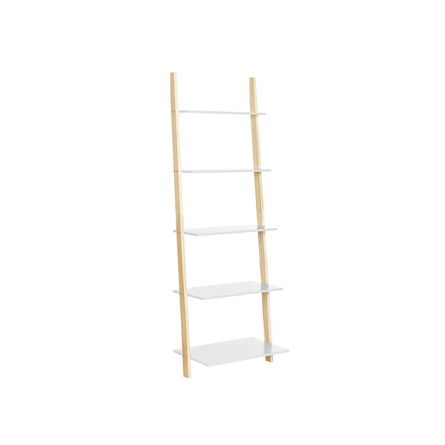 Ladder shelf with 5 levels, matt white-natural, 60 x 35 x 171 cm