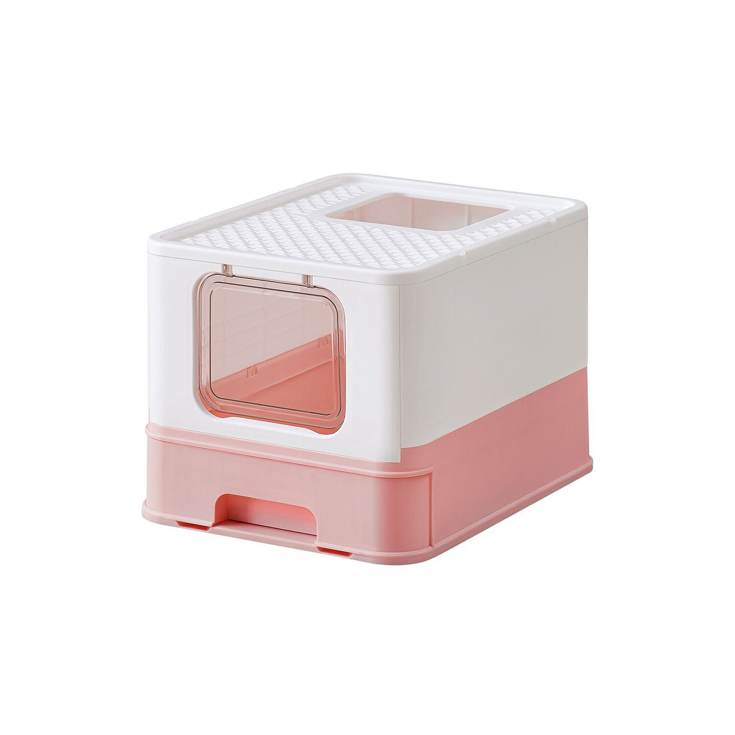 Cat litter box with lid and scoop, spacious white-pastel pink, 54.3 x 42.5 x 37.8 cm
