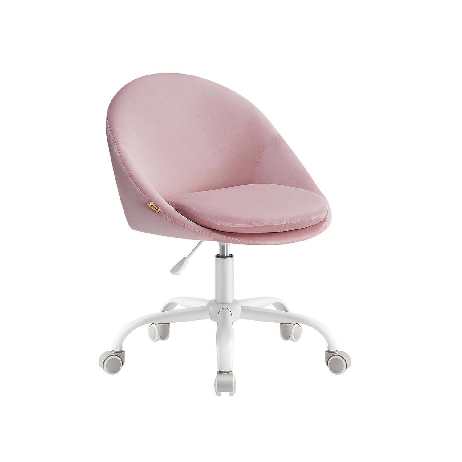 Chaise de bureau en velours, réglable en hauteur et rose pastel, 60 x 60 x (80-90) cm (P x L x H) Hauteur d'assise (à partir du sol) : 47-57 cm Dimensions de l'assise : 45 x 42 cm (P x L) Hauteur du dossier : 37 cm Épaisseur totale du coussin : 12 cm Épaisseur du coussin supérieur : 7 cm