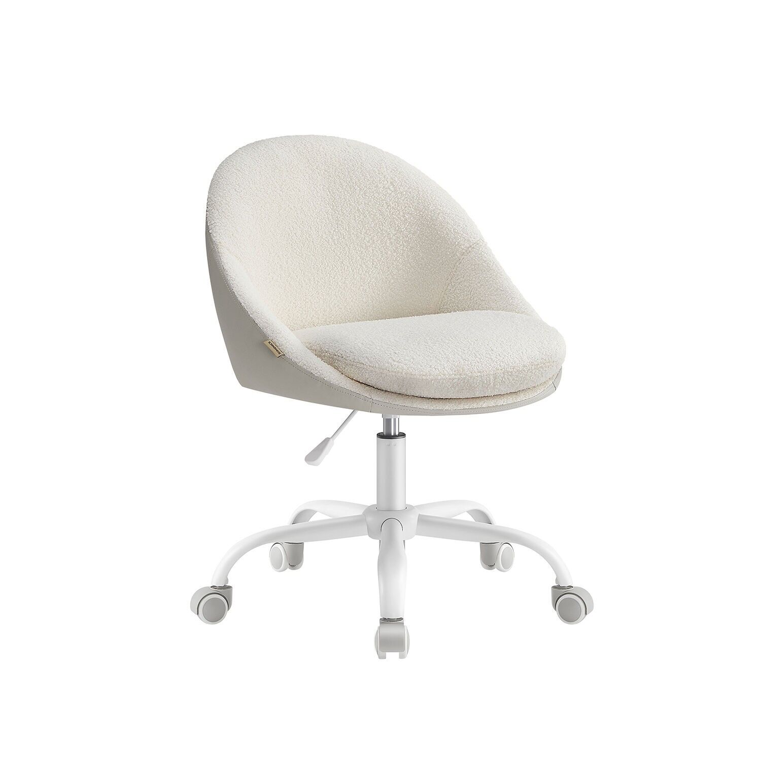 Velvet office chair, height-adjustable, cappuccino beige-cloud white, 60 x 60 x (80-90) cm (D x W x H) Seat height (from floor): 47-57 cm Seat dimensions: 45 x 42 cm (D x W) Backrest height: 37 cm Total cushion thickness: 12 cm Top cushion thickness: 7 cm