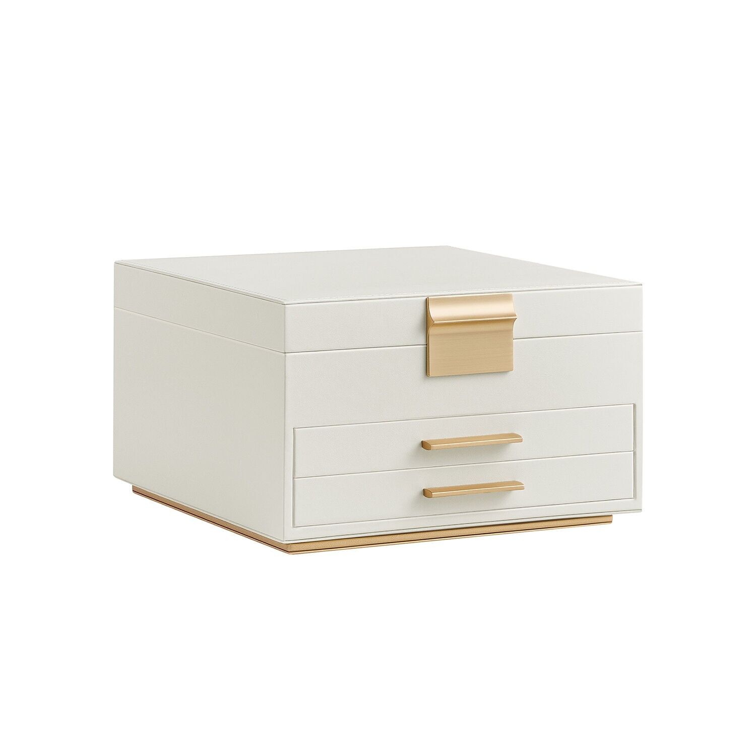 Schmuckbox 3 Ebenen mit Spiegel creme-weiß-gold, 23 x 23 x 14 cm