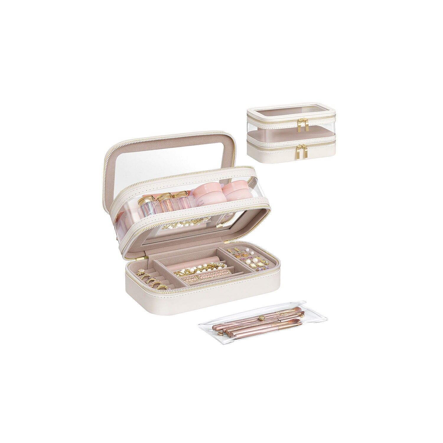 Borsa per il trucco bianca nuvola con portagioie, 22 x 12 x 12 cm