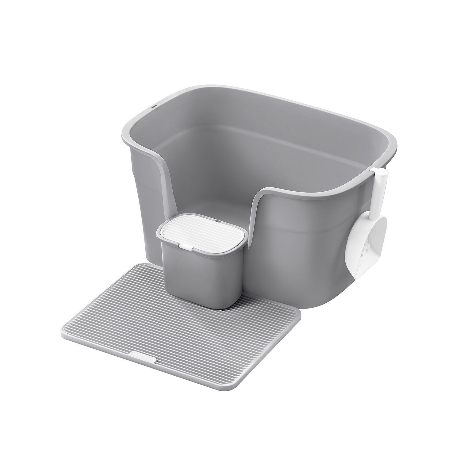 Lettiera per gatti con bordi alti, grigio tortora, 64 x 76 x 33 cm