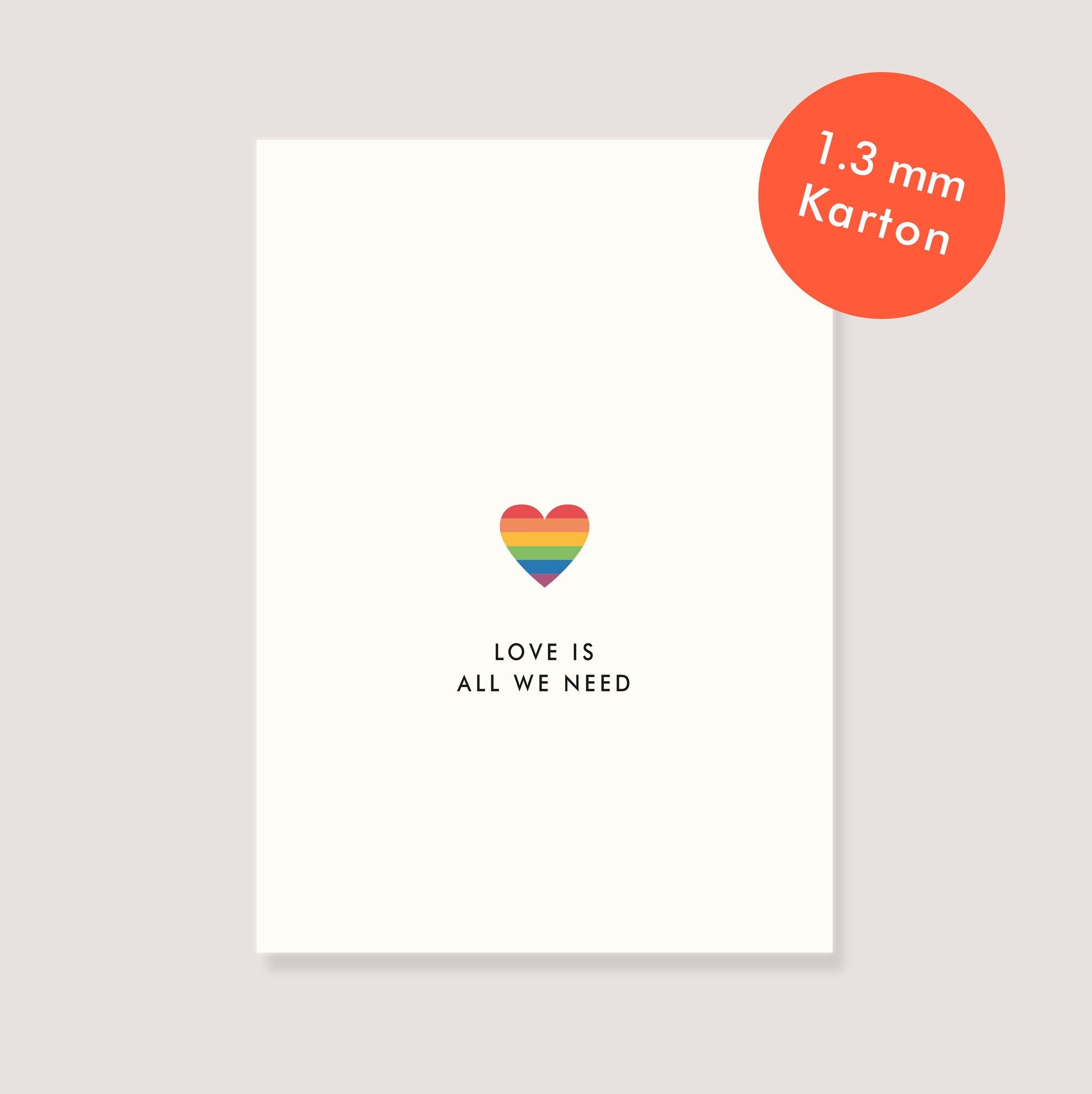 Postcard made of natural cardboard - "Rainbow heart - Love is all we need"