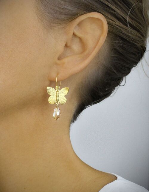 Gold butterfly earrings with Golden Shadow drops