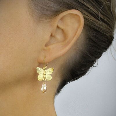 Boucles d'oreilles papillon dorées avec gouttes Golden Shadow