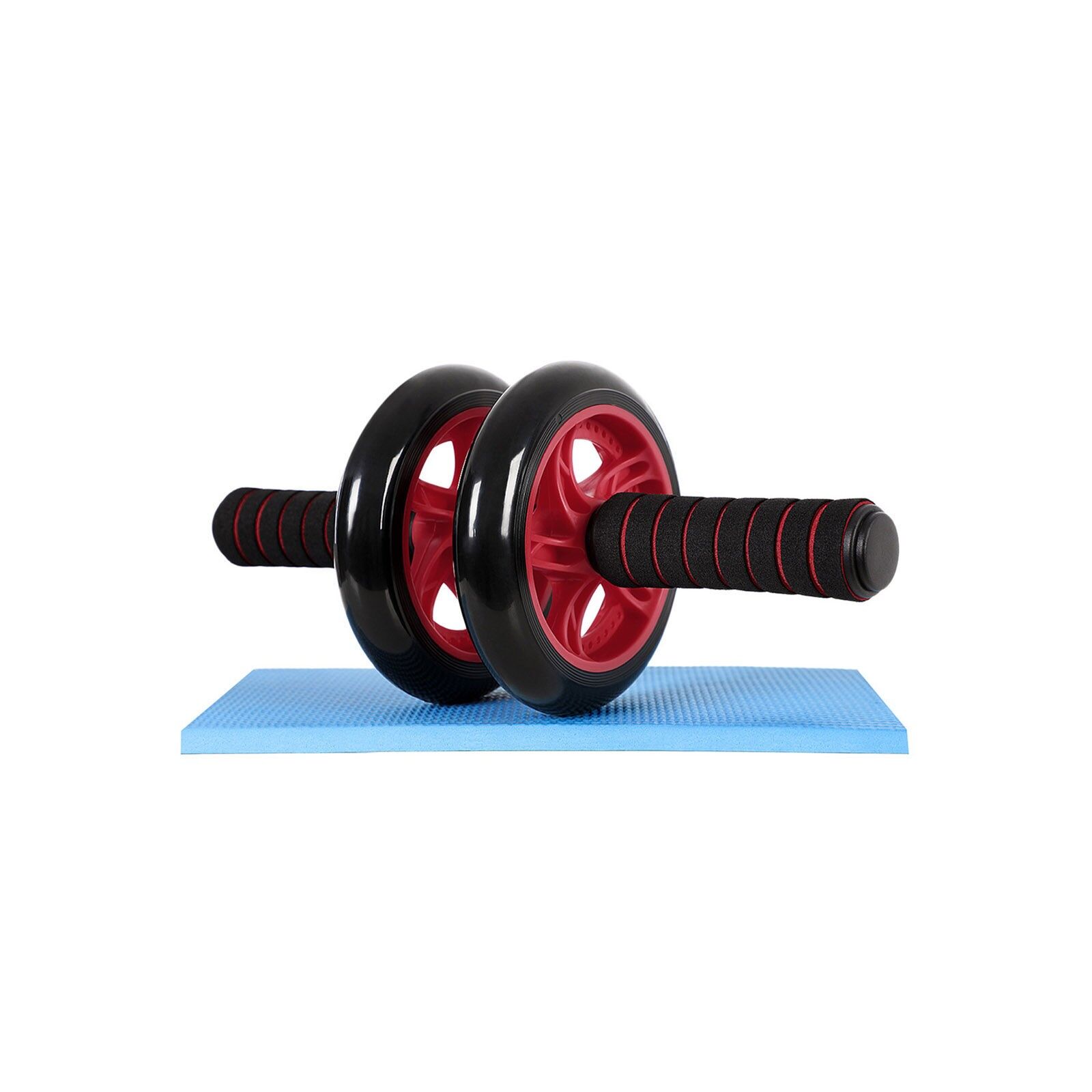 Abdominal roller with training mat red, 32 x 14.5 cm - Steel tube thickness: 2 mm - Steel tube length: 24.5 cm - Wheel diameter: 14.5 cm - Distance between both wheels: 2.5 cm
