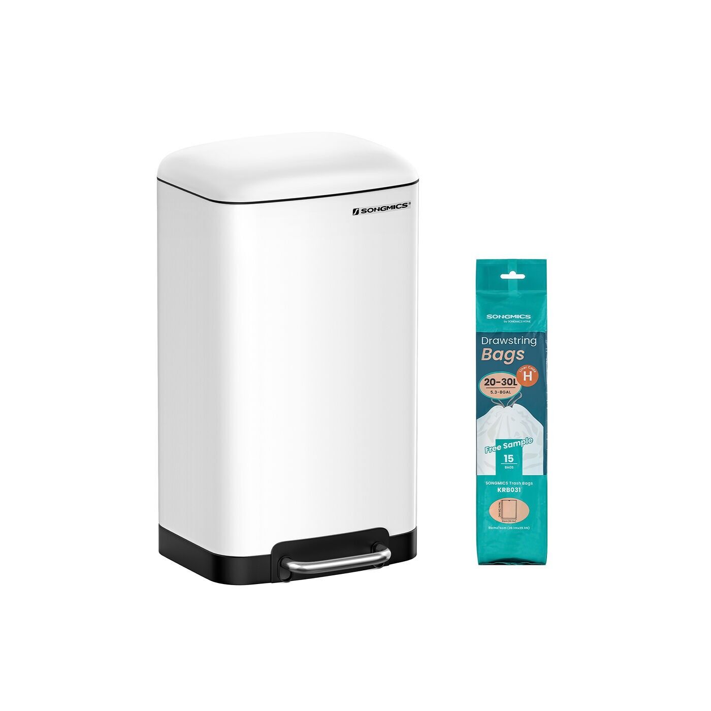 Pattumiera 30 L bianca, 34.5×27.5 x 61.5 cm