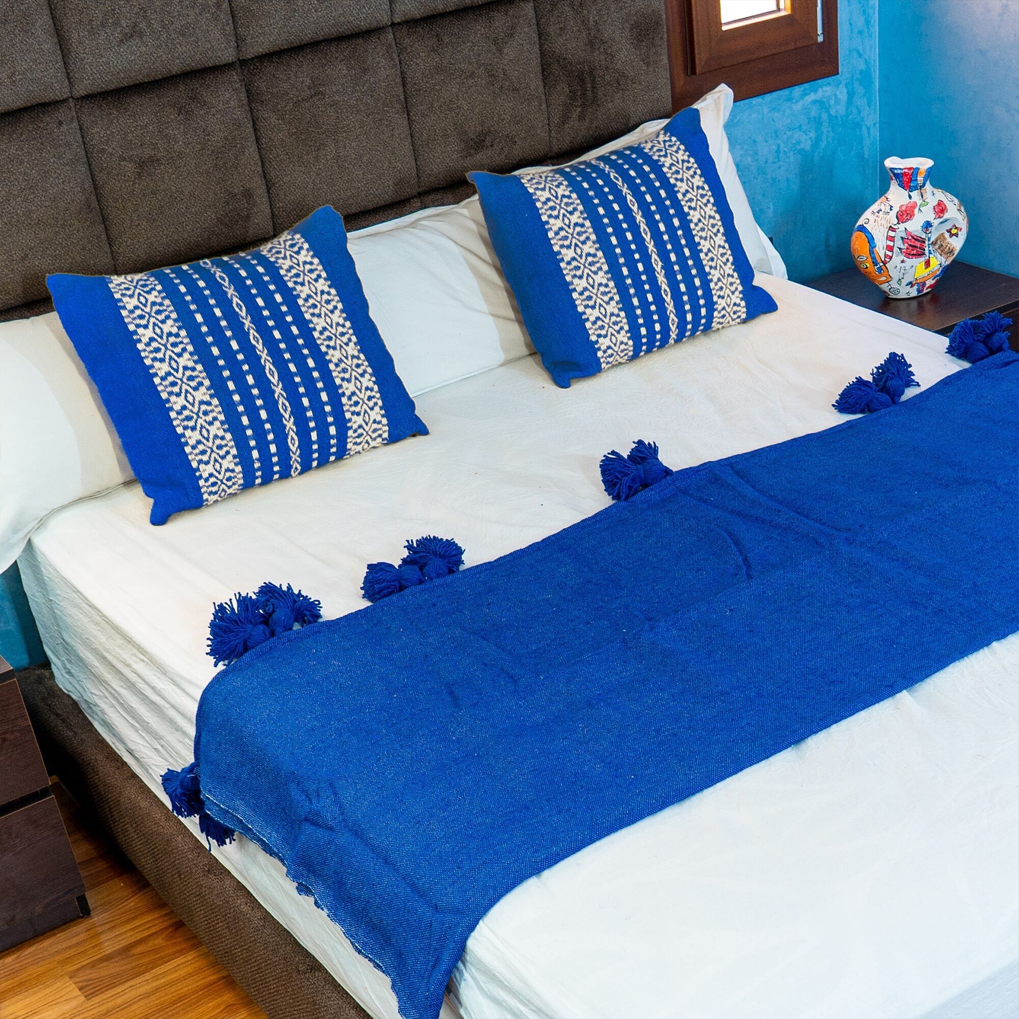 Royal Blue & Ivory Handwoven Cushion Cover