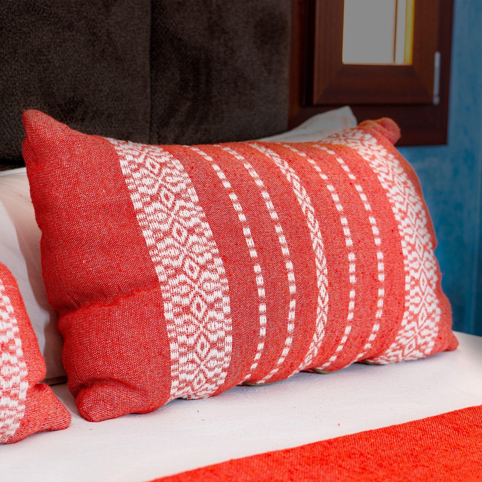 Medina Handwoven Cushion — Terracotta & Ivory