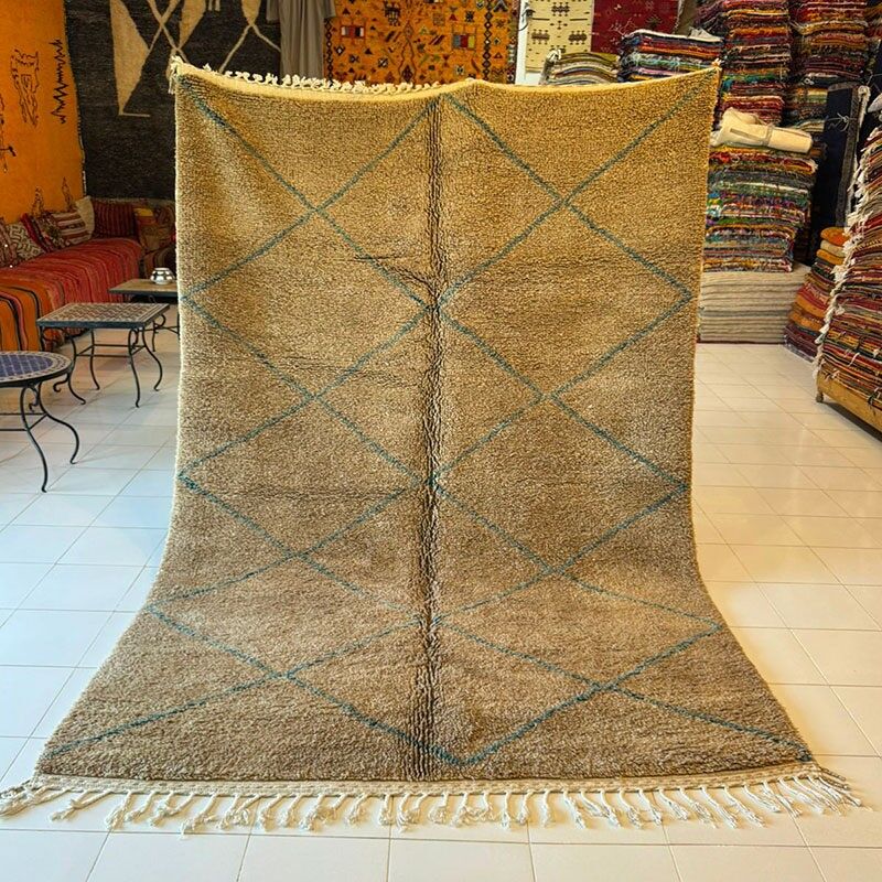 Alfombra Azel – Beni Ouarain 196×300 cm – Alfombra marroquí de lana tejida a mano en tonos cálidos marrón y azul