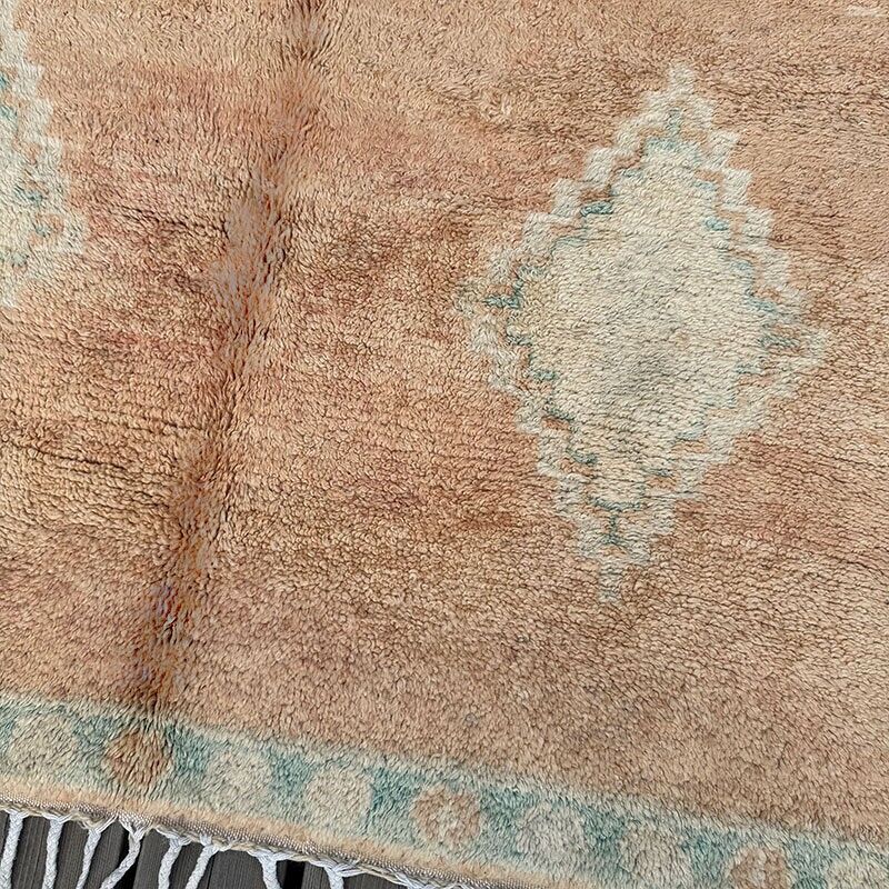 Anir – Alfombra bereber vintage Taznakht de 190×320 cm – Alfombra marroquí de lana tejida a mano en color turquesa y rosa deslavado