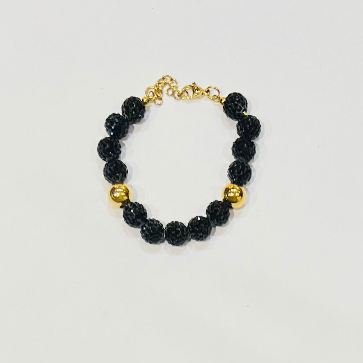 Bracciale in acciaio con perline rotonde di strass e perline rotonde lucidate