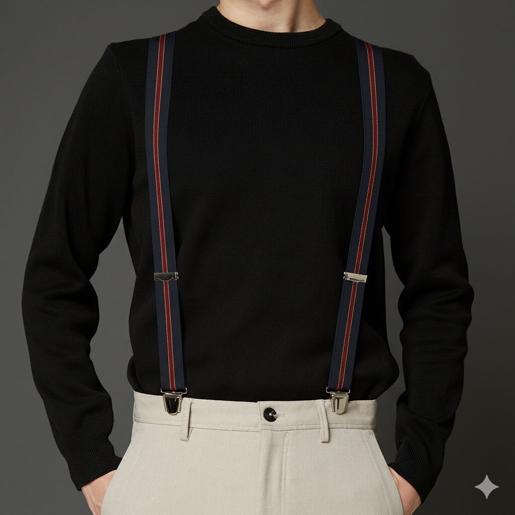 Elastische Hosenträger „X“ mit Clips, 35 mm, hergestellt in Frankreich FRBRE35-IMP-8829-MARINE