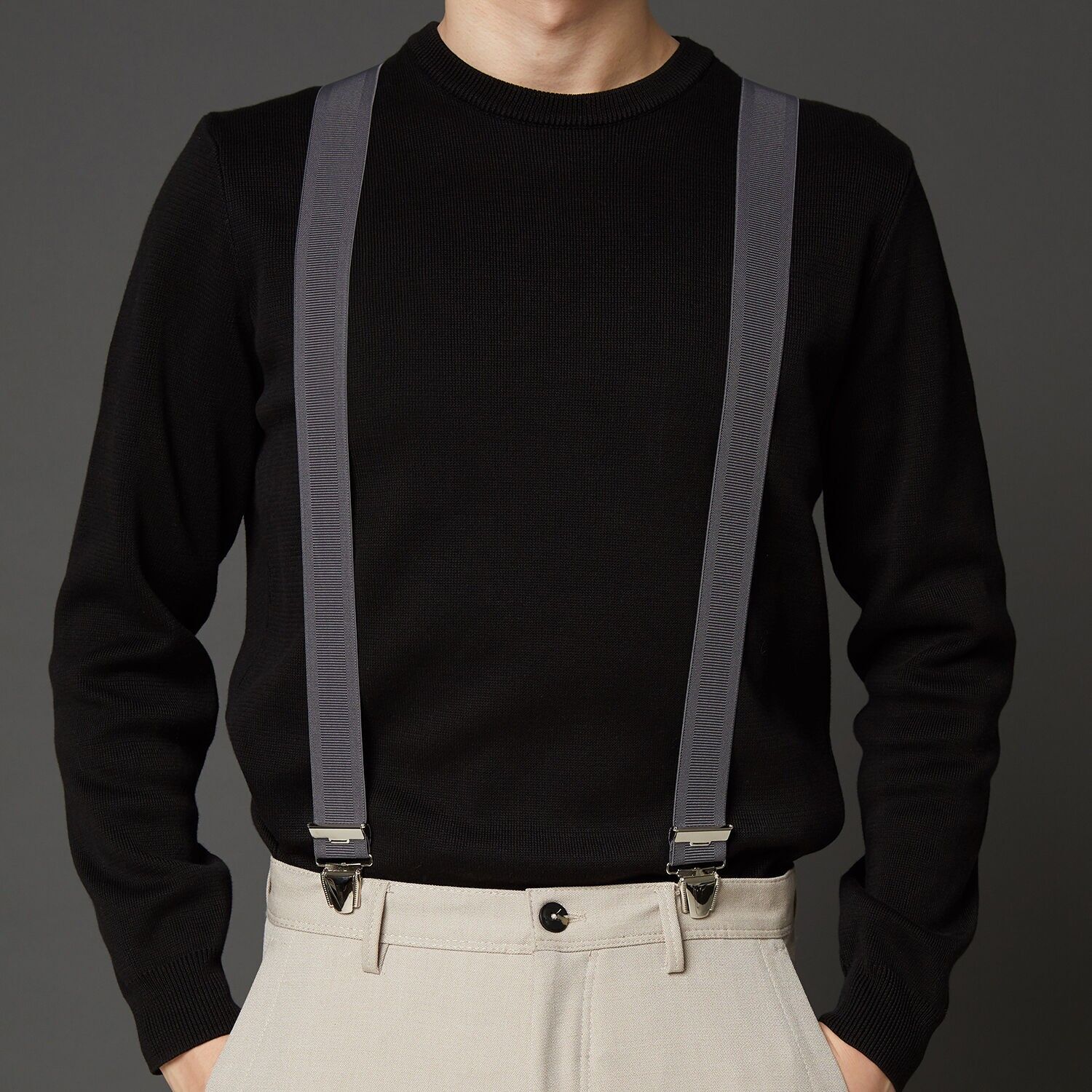 Bretelle "X" Elastique à pinces 35mm Fabrication Française YBREUNI-GRIS-FONCE