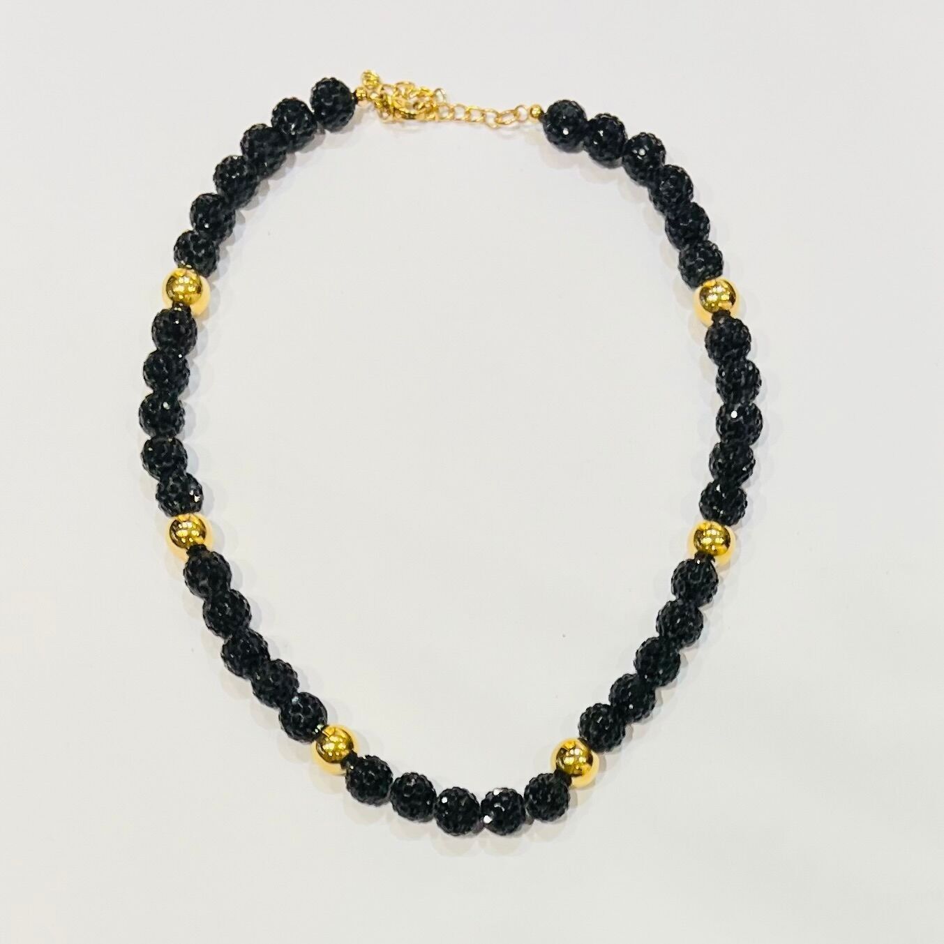 Steel choker necklace with rhinestone beads