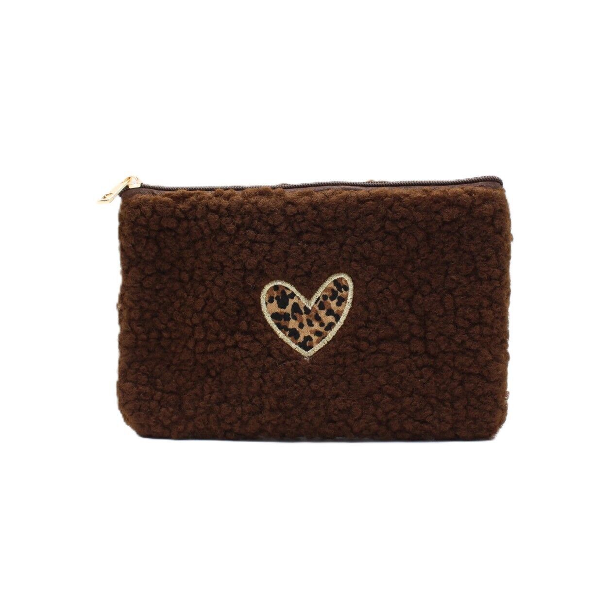 Pochette moumoute cœur léopard
