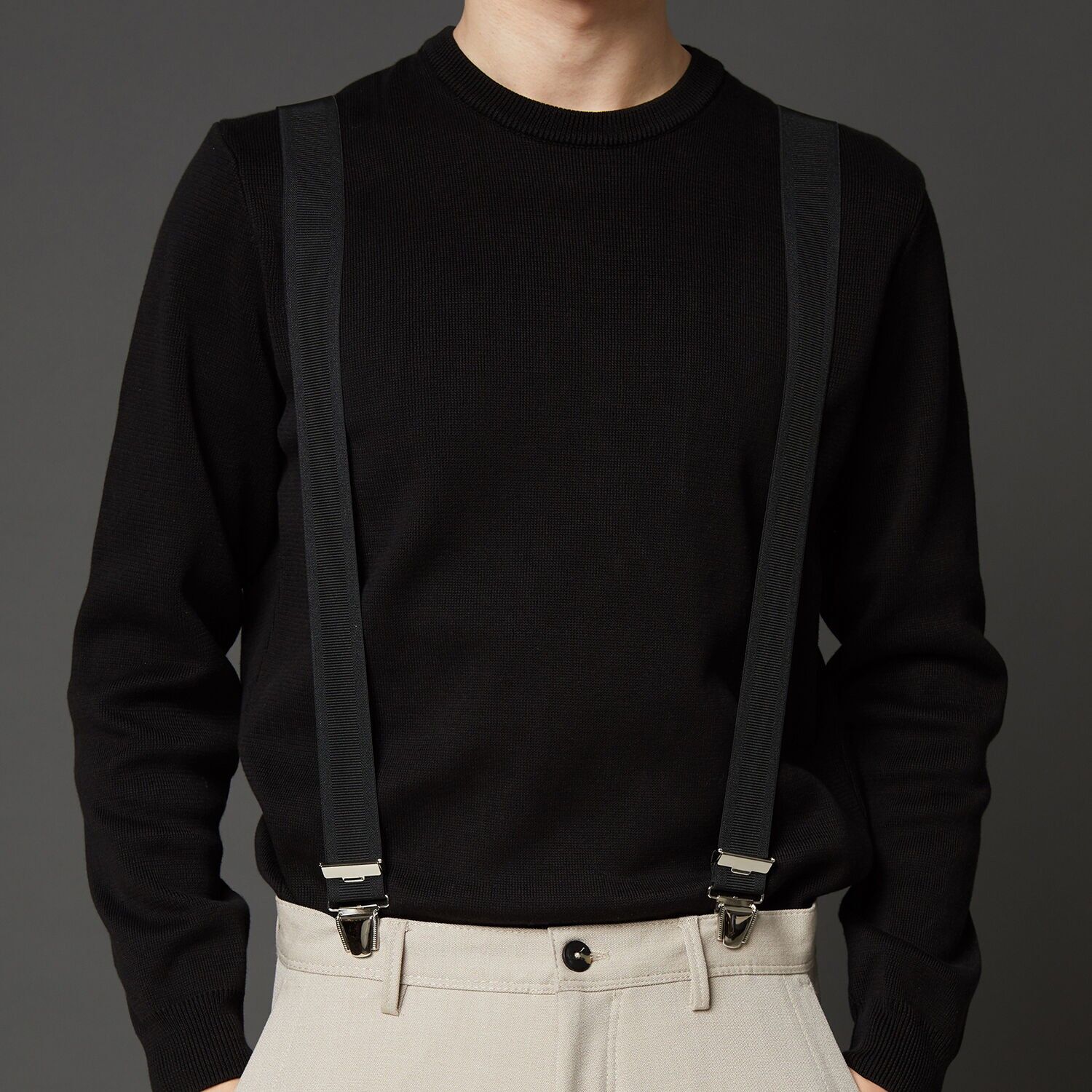 Bretelle elastiche a "X" con clip, 35 mm, produzione francese, YBREUNI-NOIR