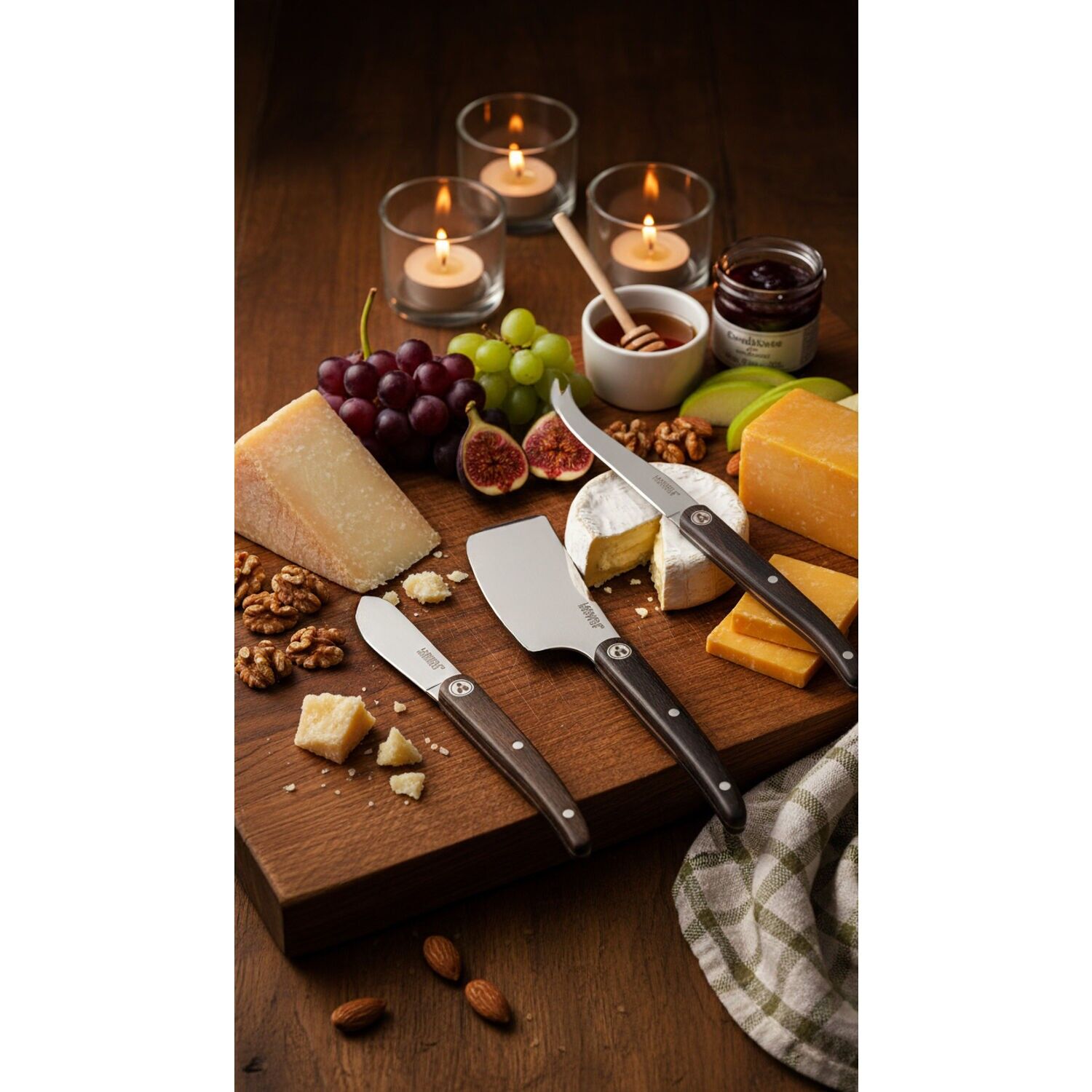 Set regalo Laguiole Heritage – 3 coltelli per formaggio e burro – Manici in legno rivestiti in resina
