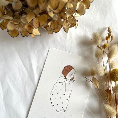 Illustrated birth card - Swaddled baby