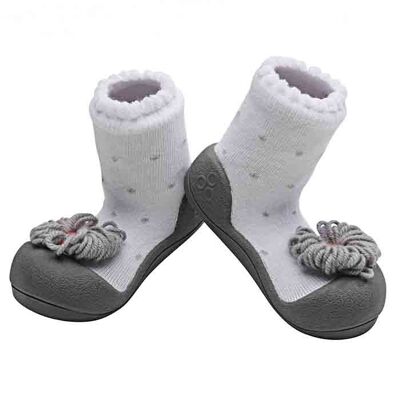Attipas Ribon-Grau - Ergonomische Baby Lauflernschuhe, atmungsaktive Kinder Hausschuhe ABS Socken Babyschuhe Antirutsch