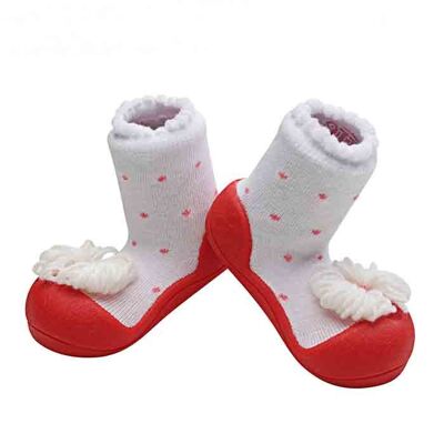 Attipas Ribon-Rot - ergonomische Baby Lauflernschuhe, atmungsaktive Kinder Hausschuhe ABS Socken Babyschuhe Antirutsch