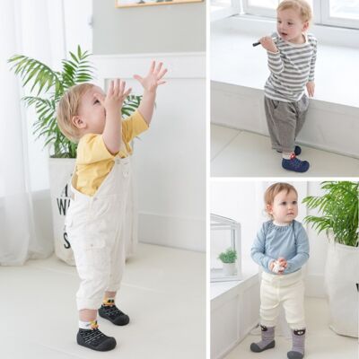 Attipas Two style navy - ergonomische Baby Lauflernschuhe, atmungsaktive Kinder Hausschuhe ABS Socken Babyschuhe Antirutsch