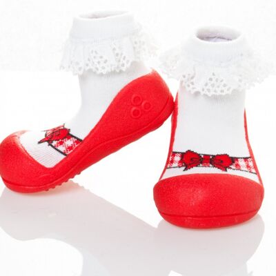 Attipas Ballet-Rot - ergonomische Baby Lauflernschuhe, atmungsaktive Kinder Hausschuhe ABS Socken Babyschuhe Antirutsch