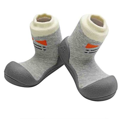 Attipas Tie-Grau - ergonomische Baby Lauflernschuhe, atmungsaktive Kinder Hausschuhe ABS Socken Babyschuhe Antirutsch
