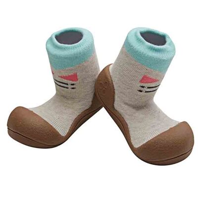 Attipas Tie-Braun - ergonomische Baby Lauflernschuhe, atmungsaktive Kinder Hausschuhe ABS Socken Babyschuhe Antirutsch