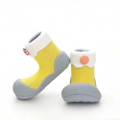 Attipas Lollipop-Gelb - ergonomische Baby Lauflernschuhe, atmungsaktive Kinder Hausschuhe ABS Socken Babyschuhe Antirutsch