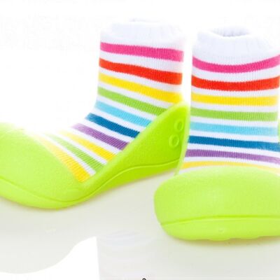 Attipas Rainbow-Grün- ergonomische Baby Lauflernschuhe, atmungsaktive Kinder Hausschuhe ABS Socken Babyschuhe Antirutsch