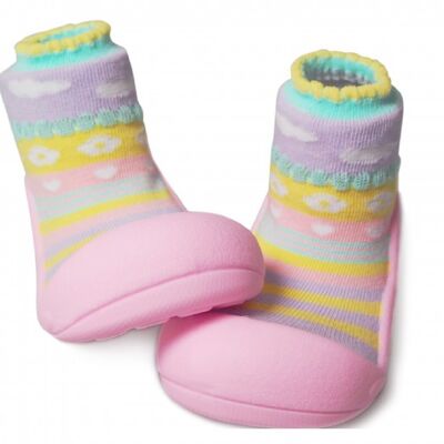 Attipas Attibebe-Rosa - ergonomische Baby Lauflernschuhe, atmungsaktive Kinder Hausschuhe ABS Socken Babyschuhe Antirutsch