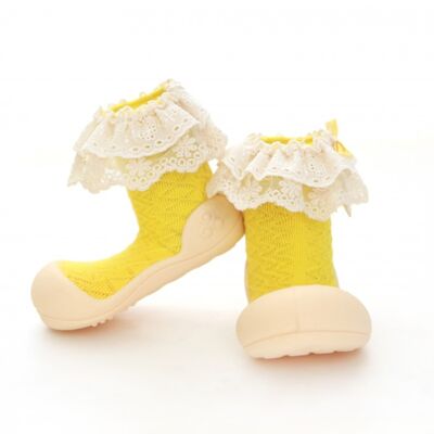 Attipas Lady-Gelb - ergonomische Baby Lauflernschuhe, atmungsaktive Kinder Hausschuhe ABS Socken Babyschuhe Antirutsch