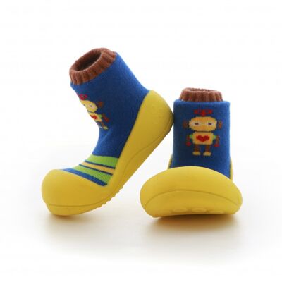 Attipas Robot-Gelb - ergonomische Baby Lauflernschuhe, atmungsaktive Kinder Hausschuhe ABS Socken Babyschuhe Antirutsch
