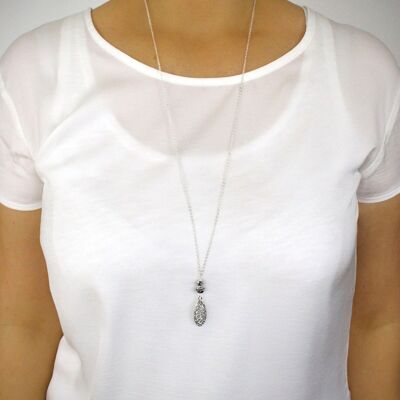 Long collier en argent avec cristaux Black Diamond