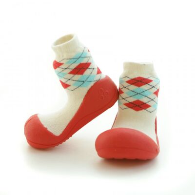 Attipas Argyle Rot- ergonomische Baby Lauflernschuhe, atmungsaktive Kinder Hausschuhe ABS Socken Babyschuhe Antirutsch