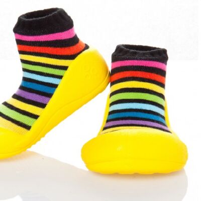 Attipas Rainbow-Gelb - ergonomische Baby Lauflernschuhe, atmungsaktive Kinder Hausschuhe ABS Socken Babyschuhe Antirutsch