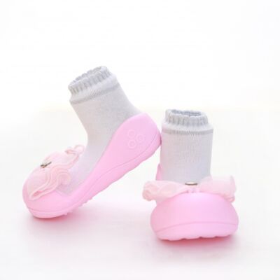 Attipas Crystal-Rosa - ergonomische Baby Lauflernschuhe, atmungsaktive Kinder Hausschuhe ABS Socken Babyschuhe Antirutsch