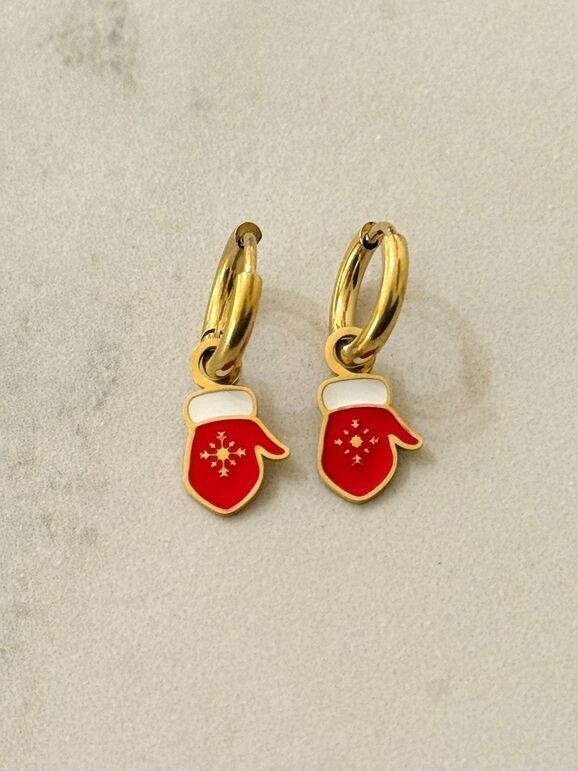Red Snow Gloves Christmas Hoop Earrings