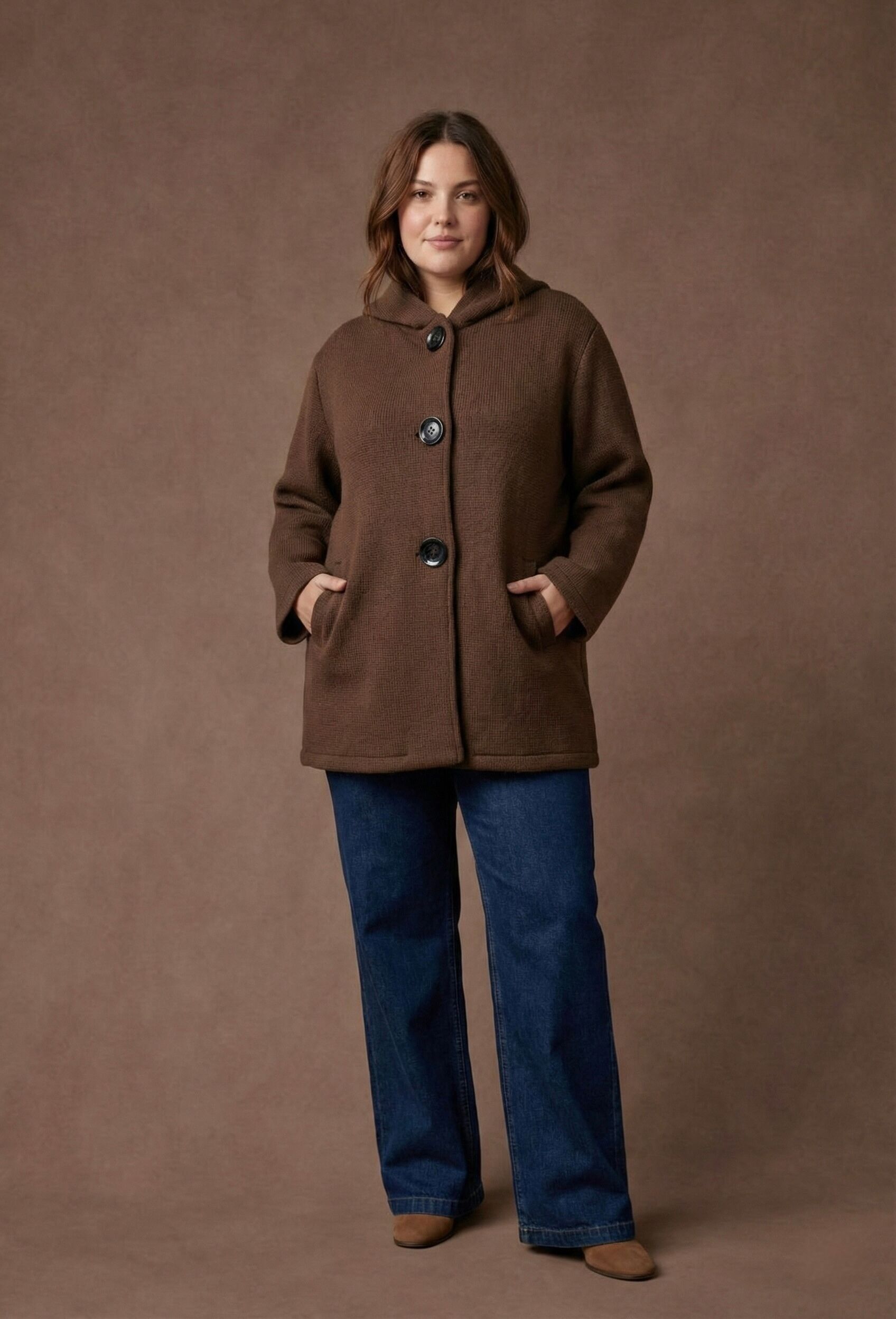 GRANDE TAILLE Manteau à capuche avec gros boutons PV2551GT