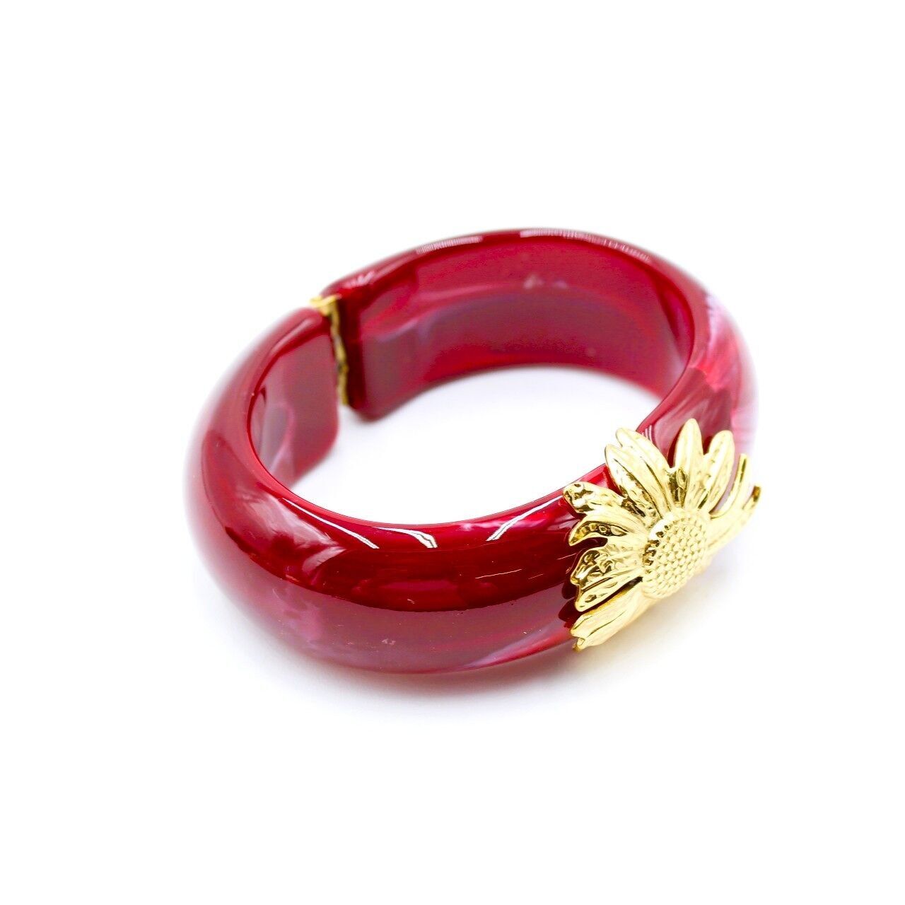 Bracciale trendy in resina - fiore in acciaio placcato oro